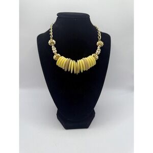Vintage Gold Tone Yellow Disc Statement Necklace – Chunky Retro Bead Collar